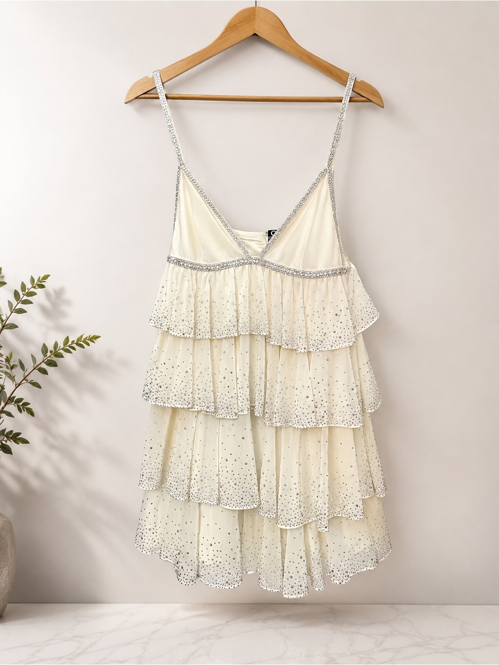 Retrofete Ivory Tiered Sequin Mini Dress